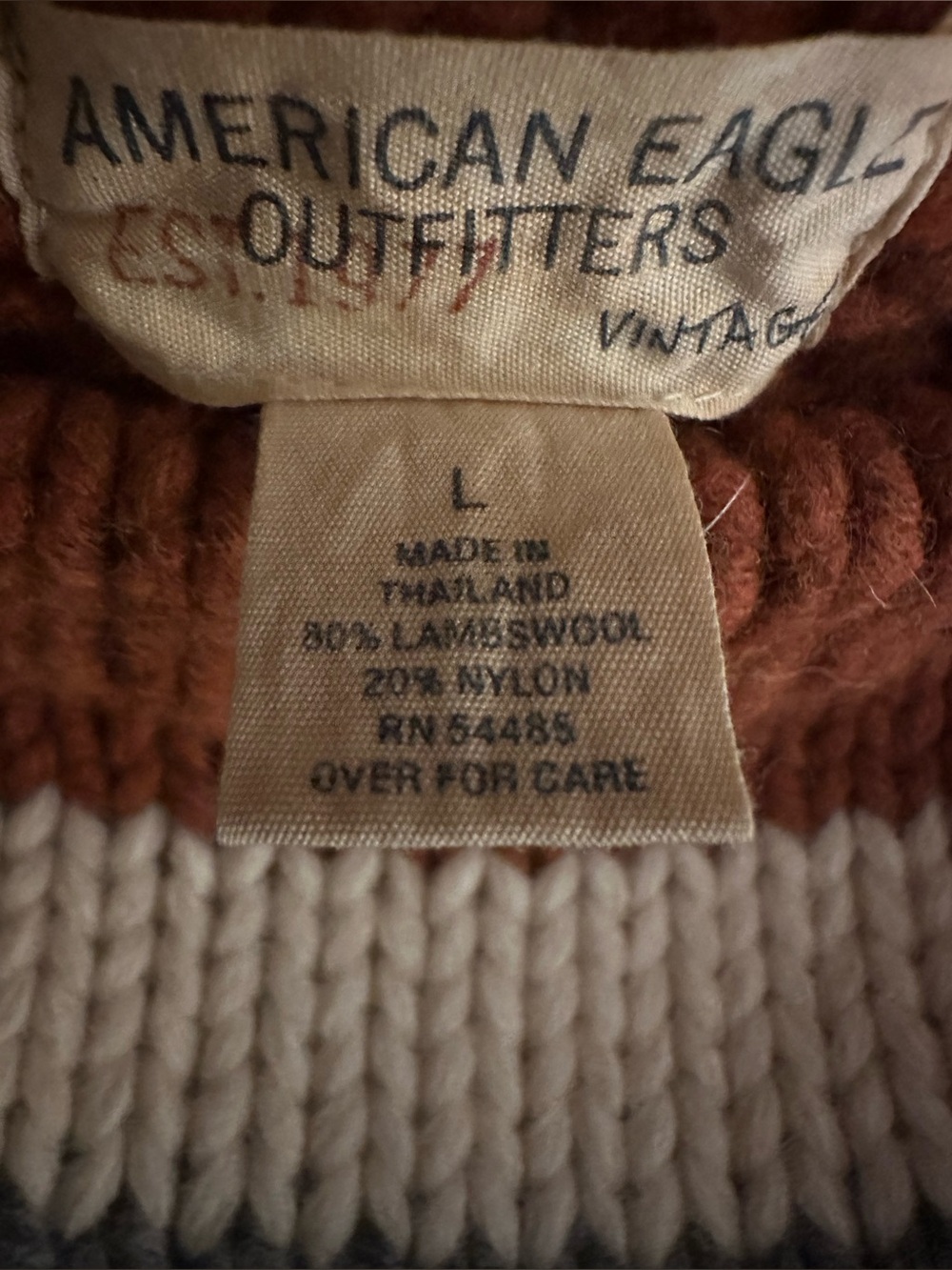 Vintage American Eagle Outfitters. Rust, Cream, Gray Sweater. 80% lambs wool. - Picture 1 of 4